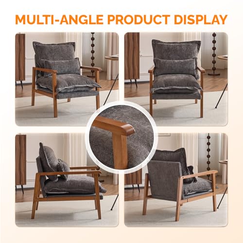 Gray-Blue Accent Armchair with Lumbar Pillow I933593