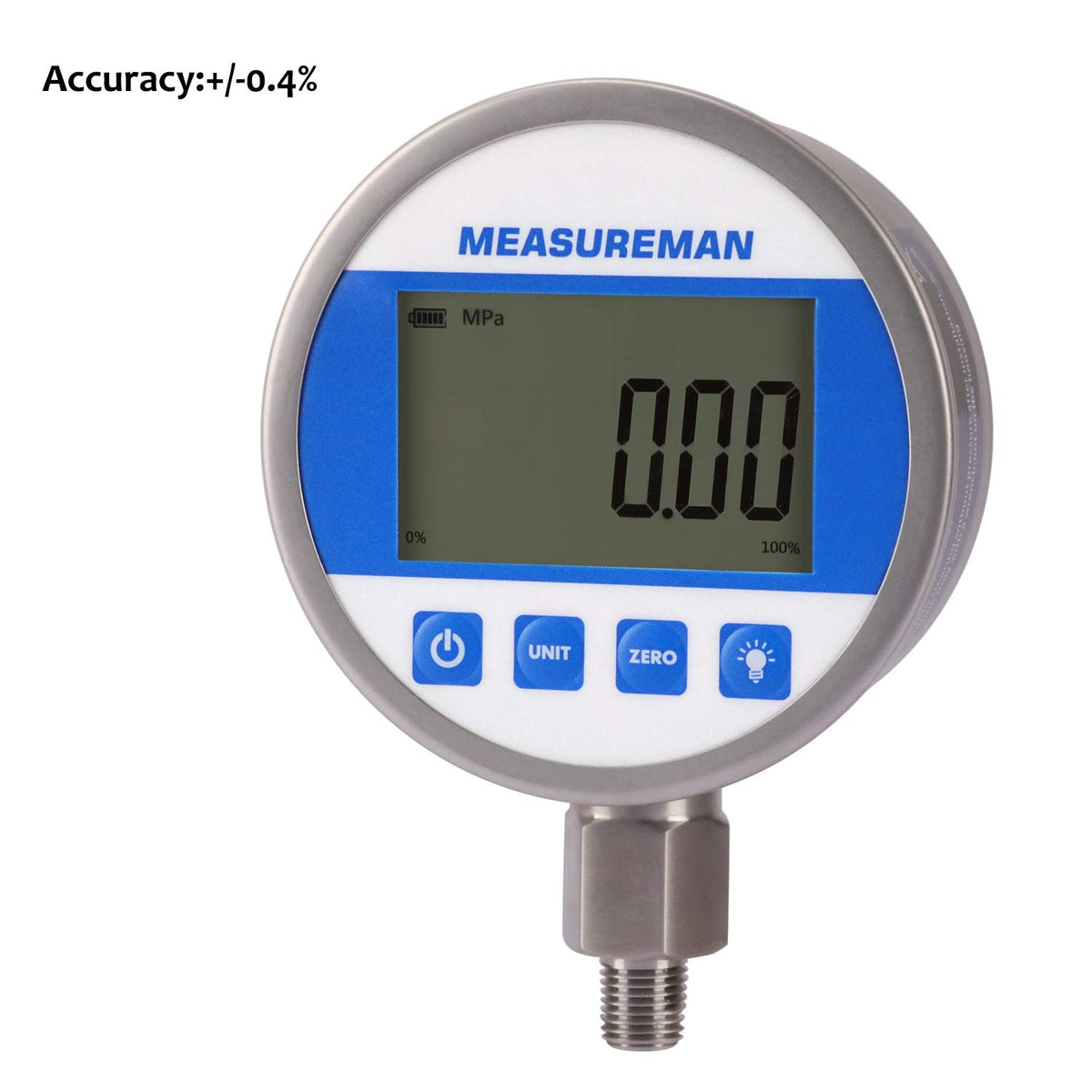 Digital Pressure Gauge 0-10000psi/bar, 1/4NPT, Stainless Steel Case S418