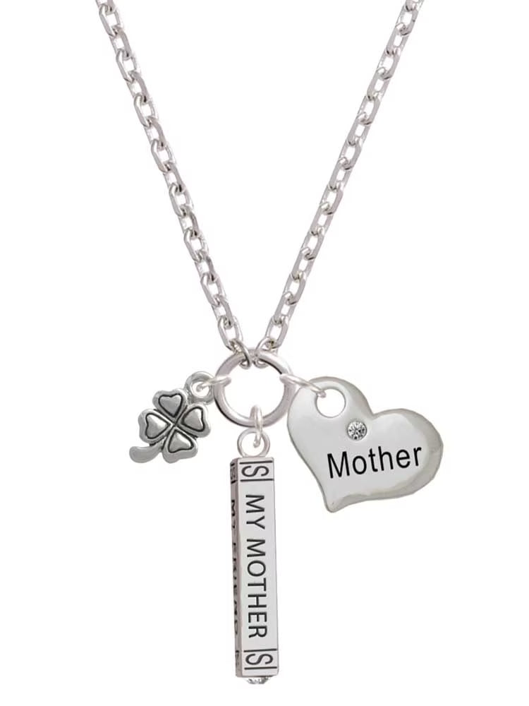 Silvertone Mini Four Leaf Clover Bar Necklace J998