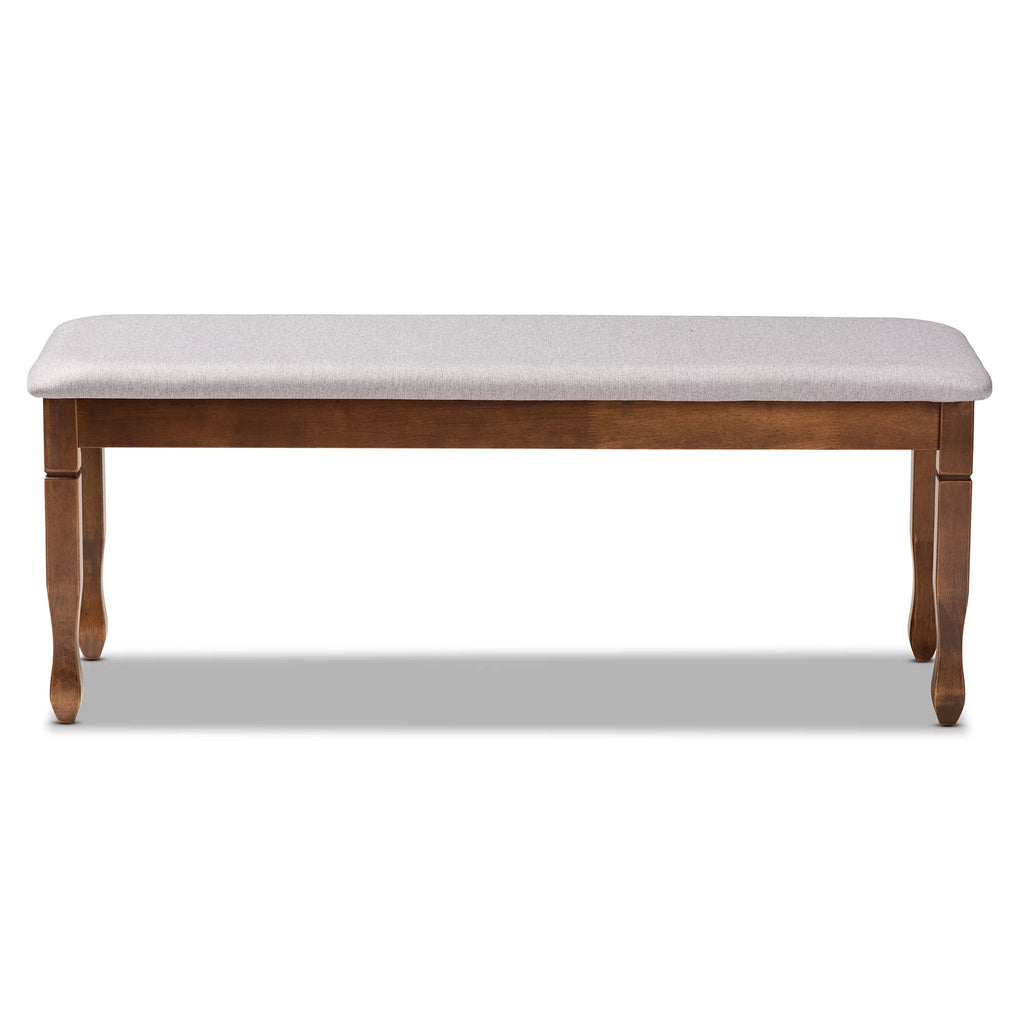 Grey Fabric Upholstered Walnut Brown Wood Dining Bench U8904
