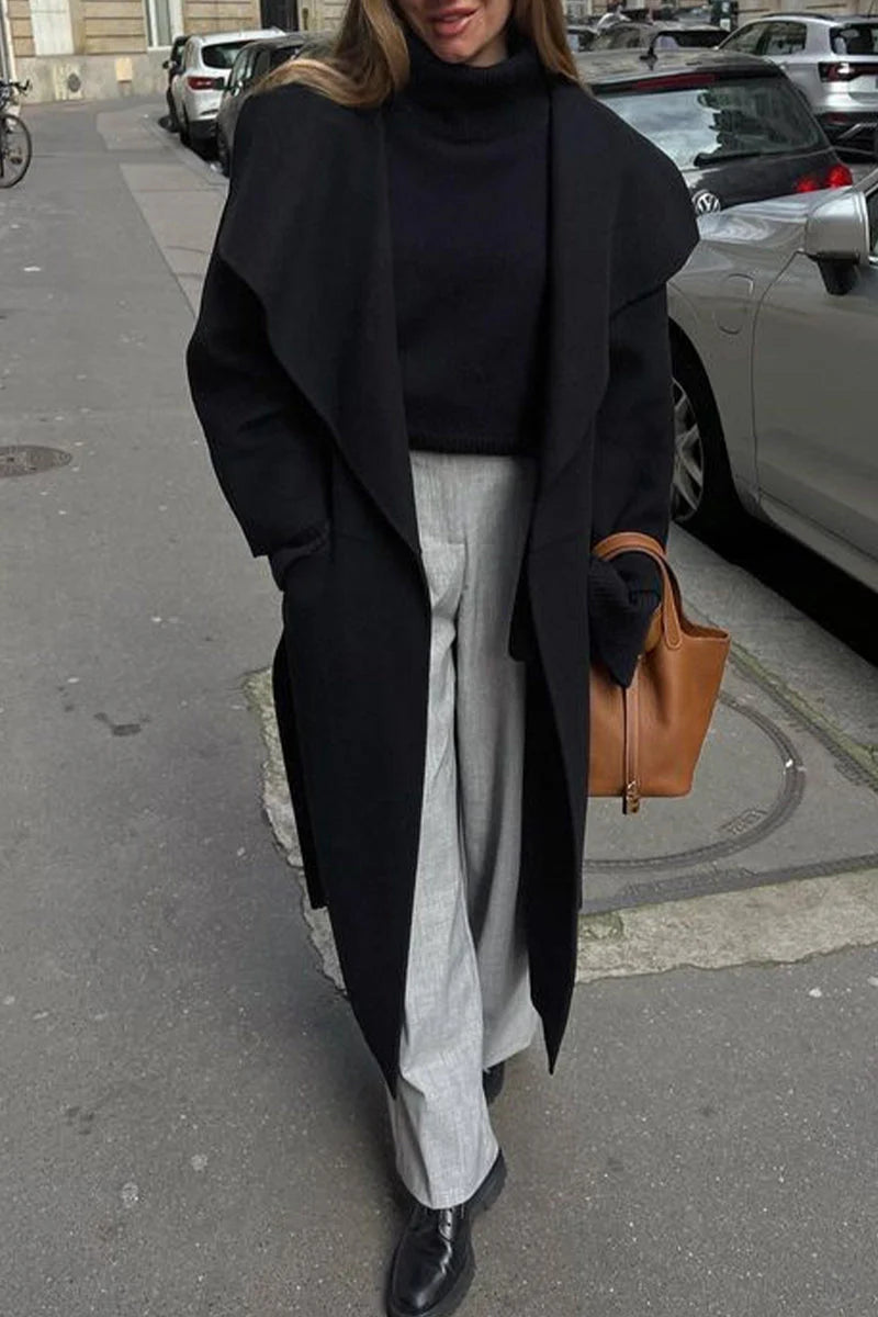Solid Turndown Collar Outerwear W499801