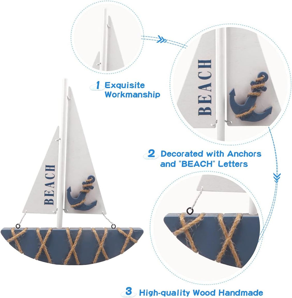 Wooden Sailboat Decoration (8.3 x 1.18 x 11 Inches) P2887