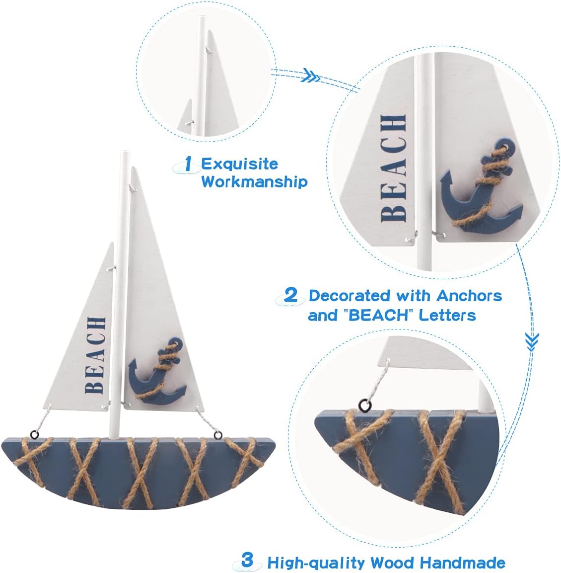 Wooden Sailboat Decoration (8.3 x 1.18 x 11 Inches) P2887