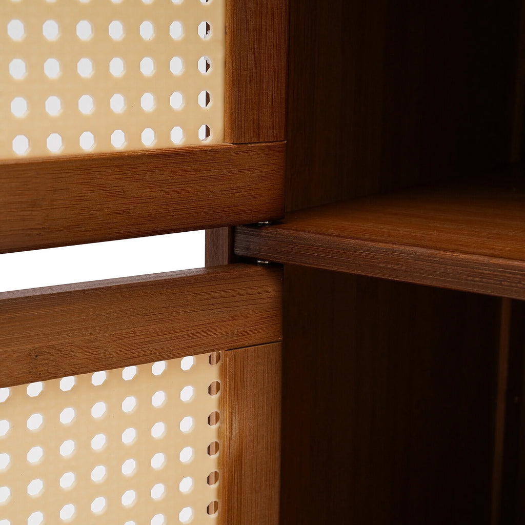 Dark Brown Rattan Nightstand with Door Drawer N741579