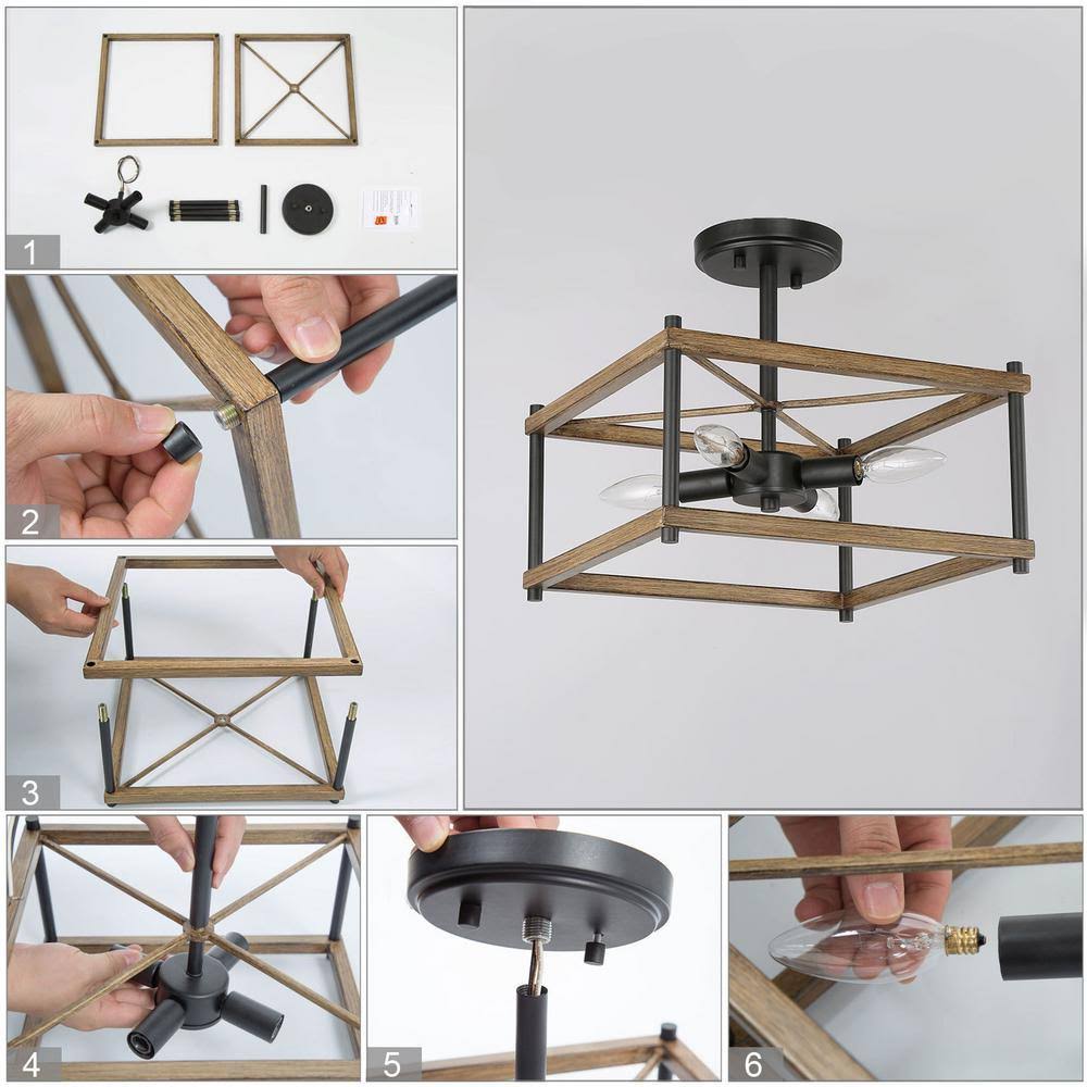 Black Modern Rustic Semi Flush Mount Ceiling Light D7645