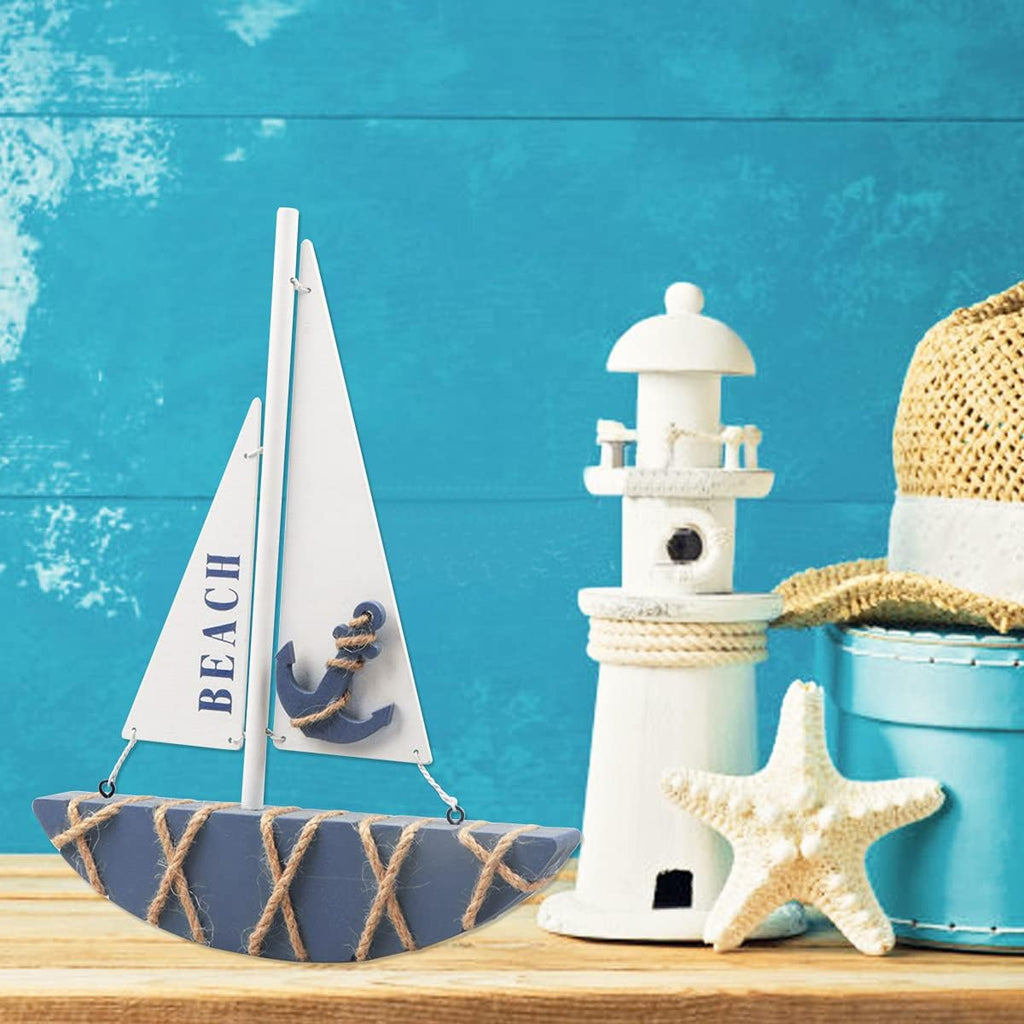Wooden Sailboat Decoration (8.3 x 1.18 x 11 Inches) P2887