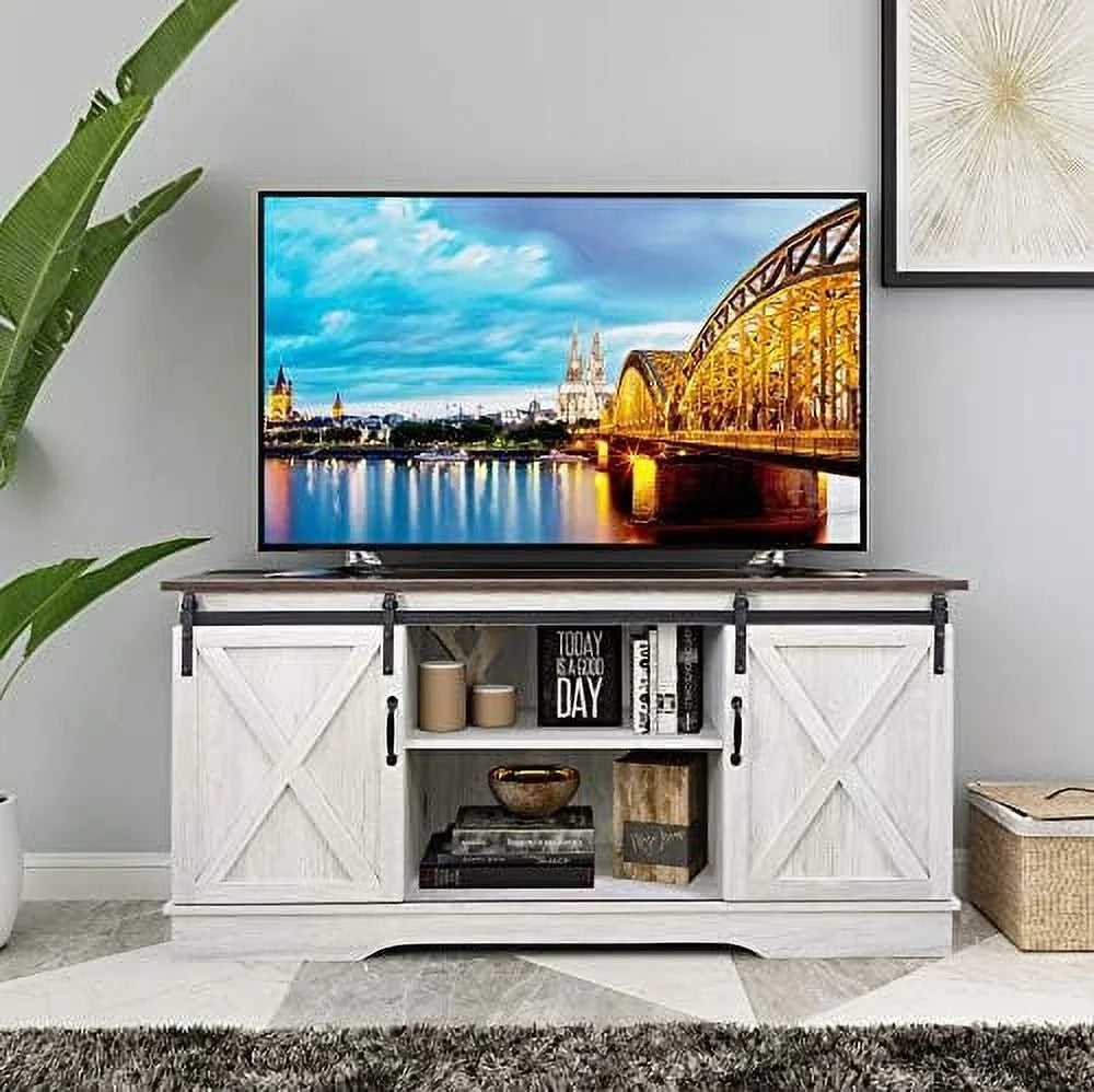 TV Stand Cabinet with Sliding Barn Doors and Adjustable Shelves C3721