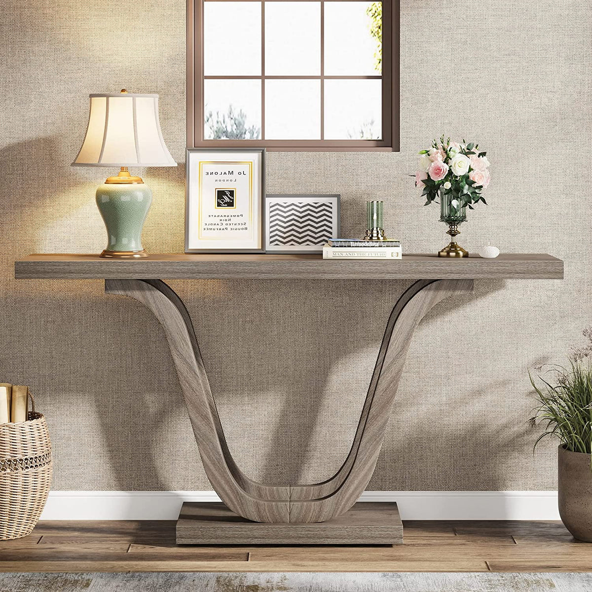 55-inch Grey Wood Rustic Console Table W45090
