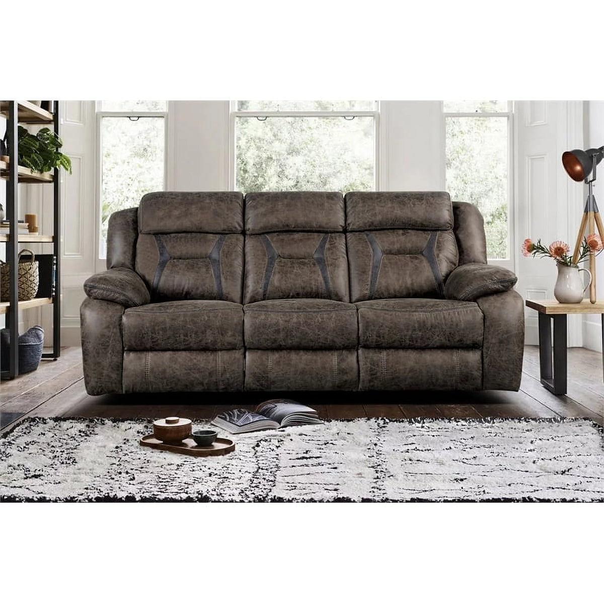 Dark Brown Microfiber Double Reclining Sofa Y923