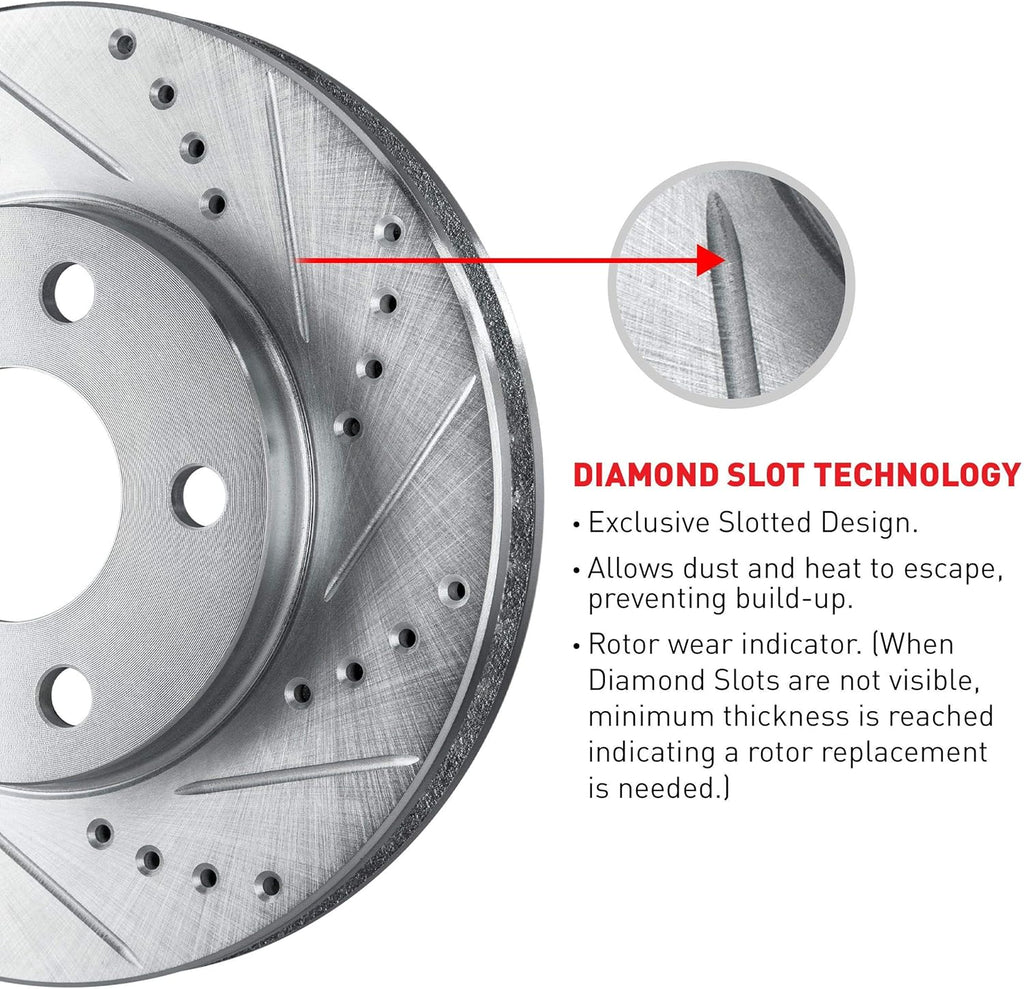 Rear Drilled and Slotted Brake Rotors with Ceramic Brake Pads and Hardware Kit U53583