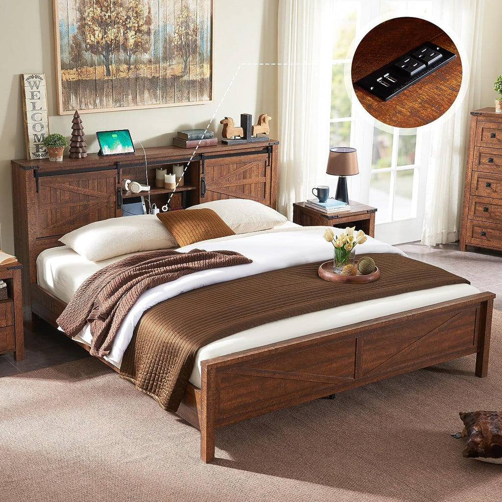 Full Platform Bed with Bookcase Headboard and Charging Station L873