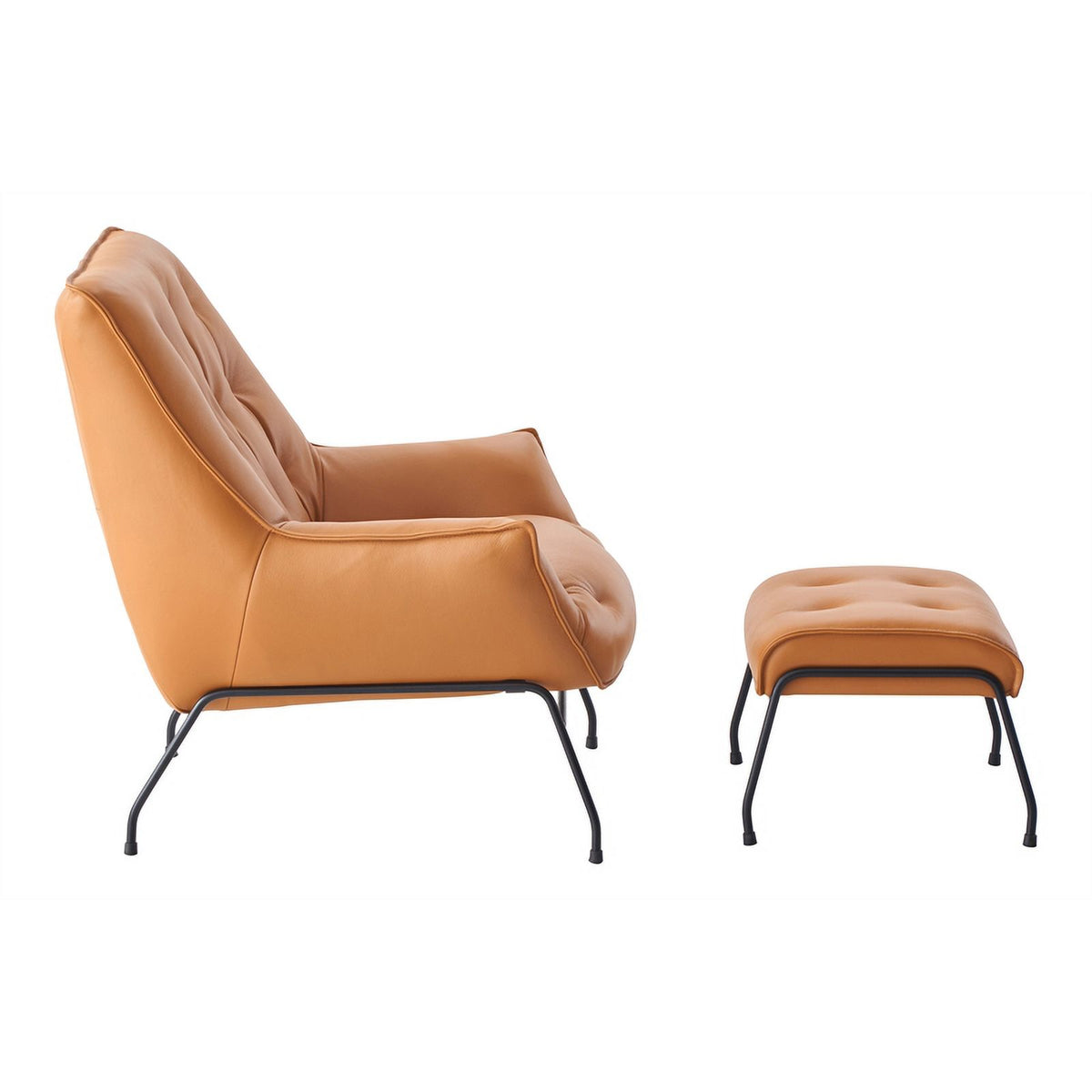 Tan Upholstered Leather Accent Chair and Ottoman D120