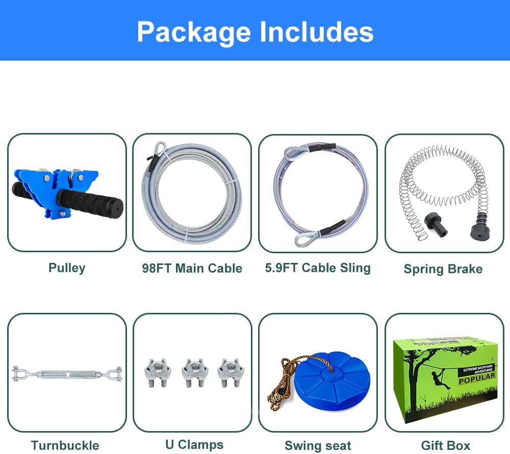 98Ft Zip Line Trolley Kit with Handle and Seat N440054