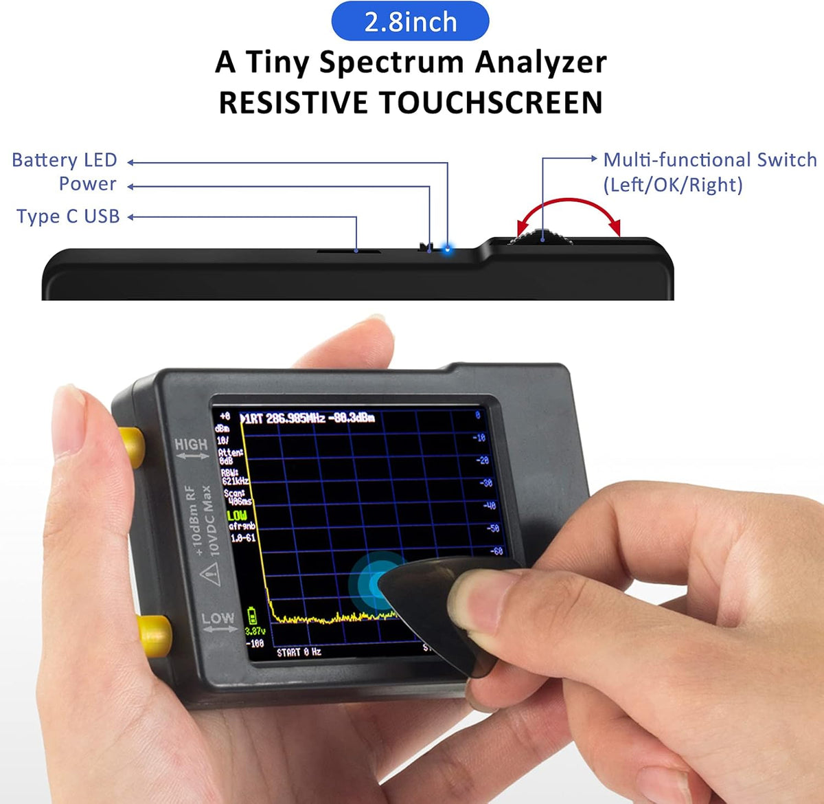 Portable Spectrum Analyzer with Antenna SMA Male to UHF Female Cables & 30db Attenuator, 0.1MHZ-960MHz 2.8'' Touchscreen X797