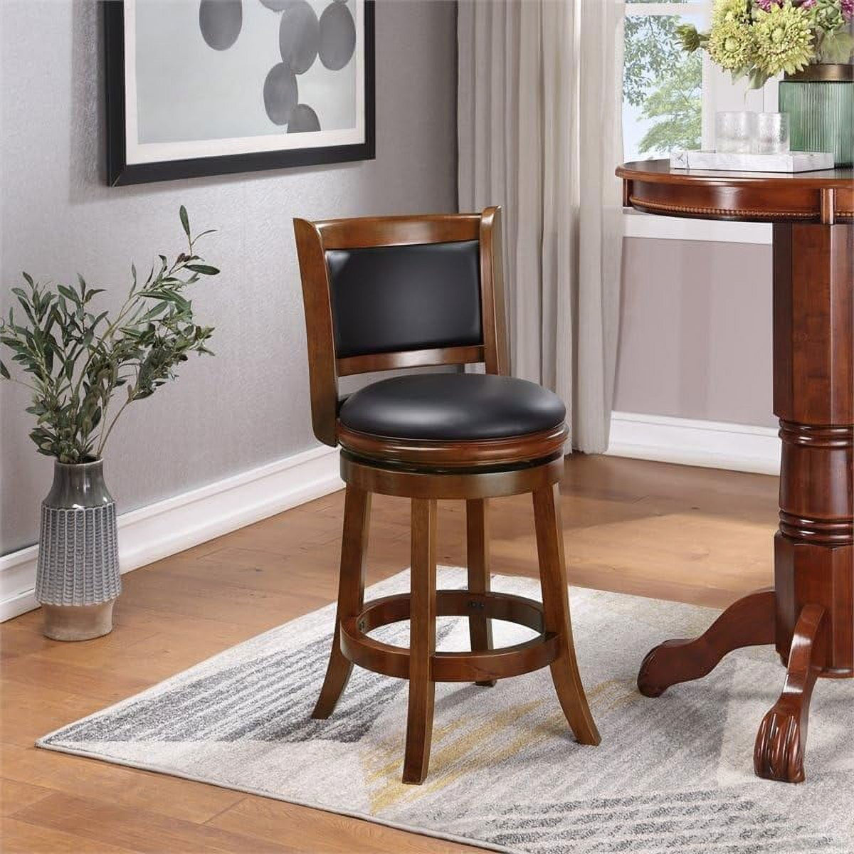 Mid-Century Wood Swivel Stool in Cherry/Black M47683