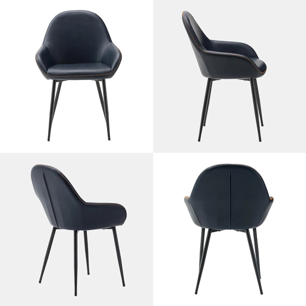 Mid-Century Dining Chairs Set of 2 Leatherette Metal Legs Navy Blue V271462