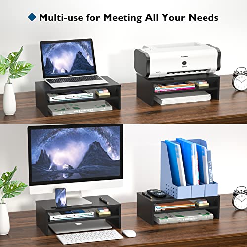 Wooden 2-Tier Monitor Stand Riser with Storage Organizer B238368