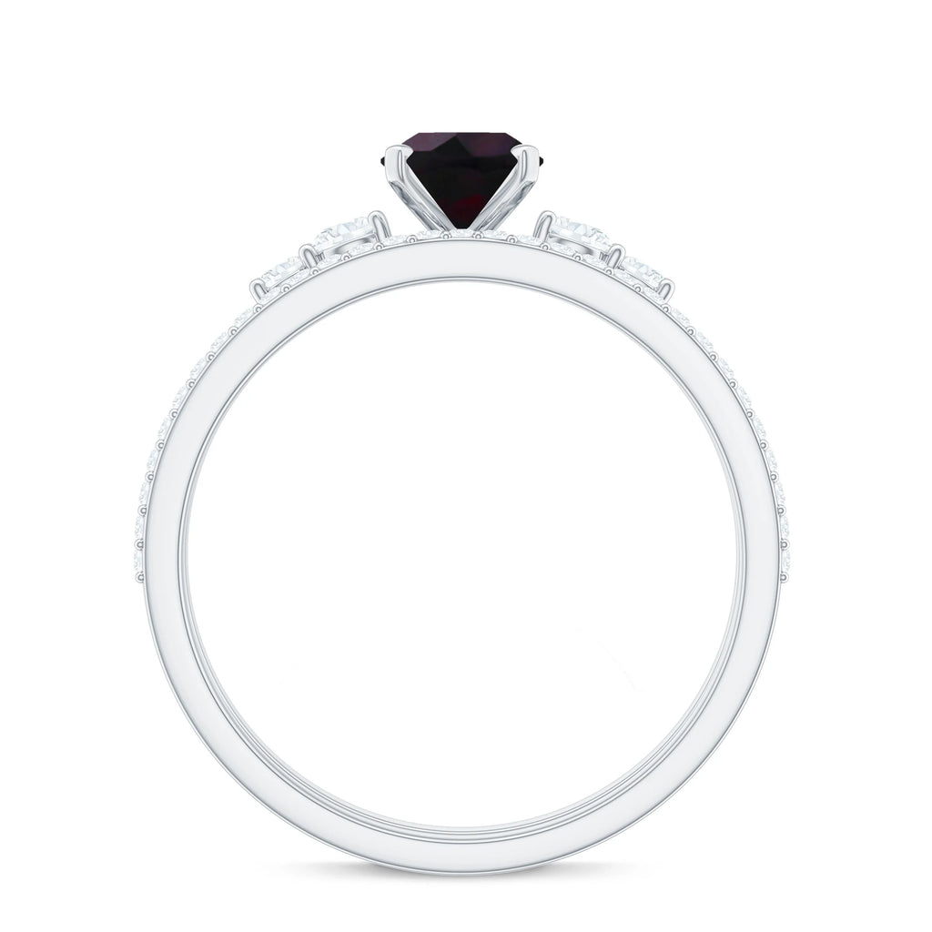 Oval Black Opal Solitaire Ring Set with Diamond, 925 Sterling Silver U538
