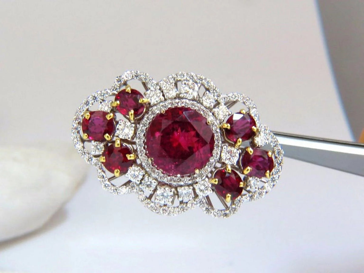 8.03CT Natural Tourmaline Ruby Diamond Cluster Ring A648165