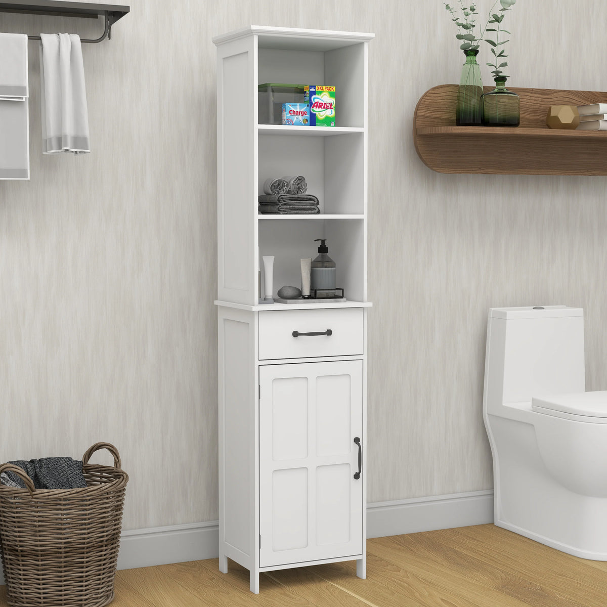 Tall Narrow White Storage Cabinet with One Door D25721