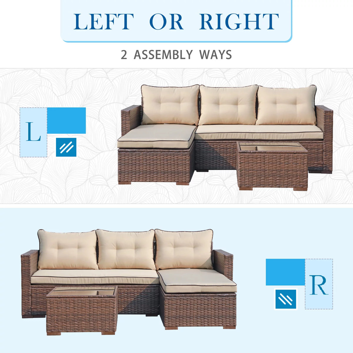 Brown Wicker Patio Sofa Set with Coffee Table V39744