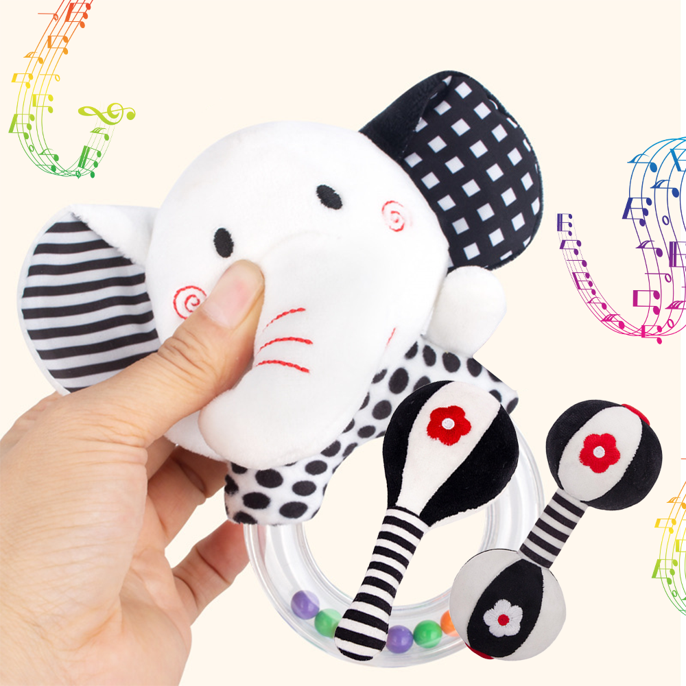 3Pcs Black & White Baby Rattles Set R5221