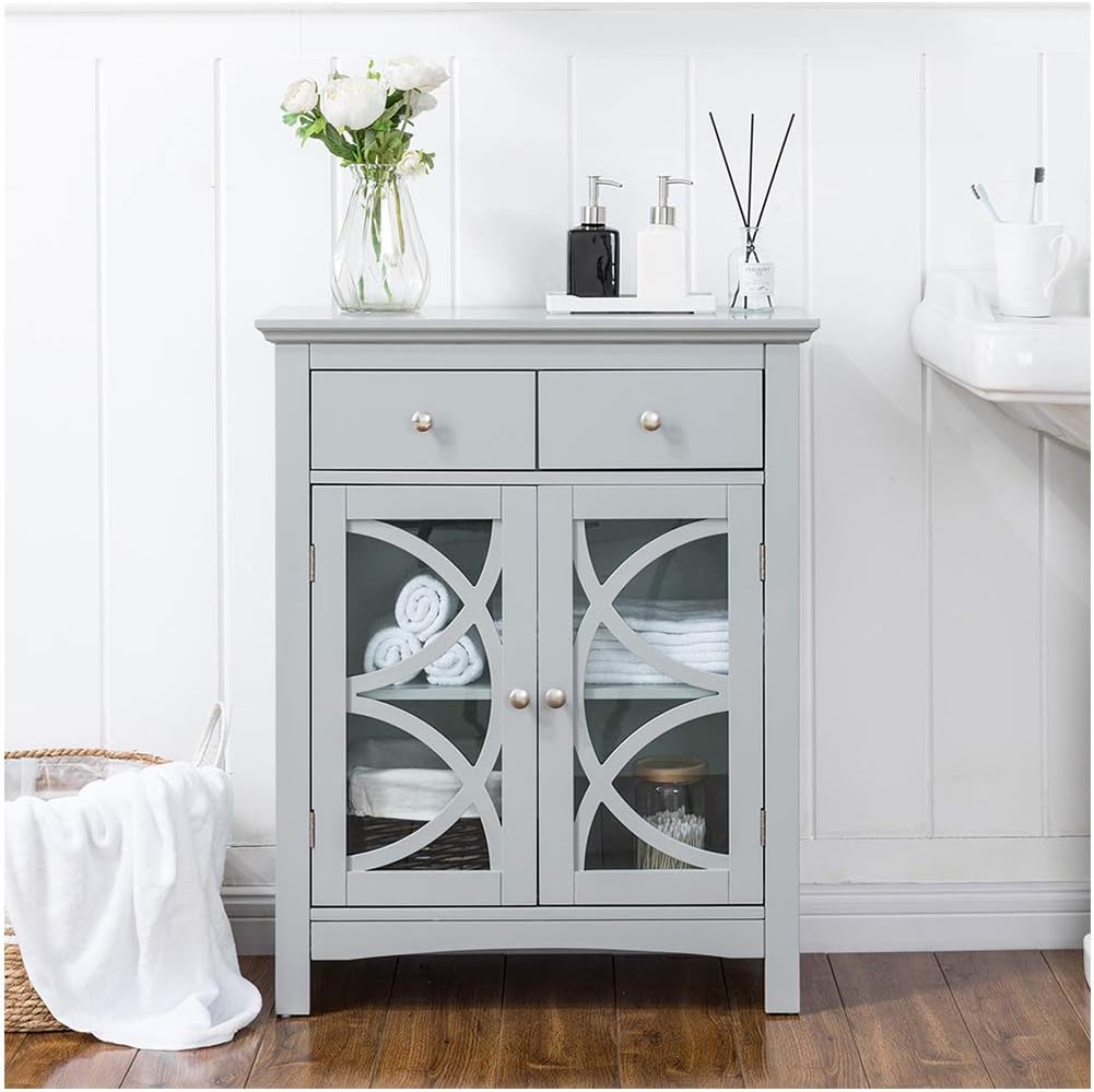 Grey Wooden Wall Storage Cabinet with Double Doors, Pack of 2 D774