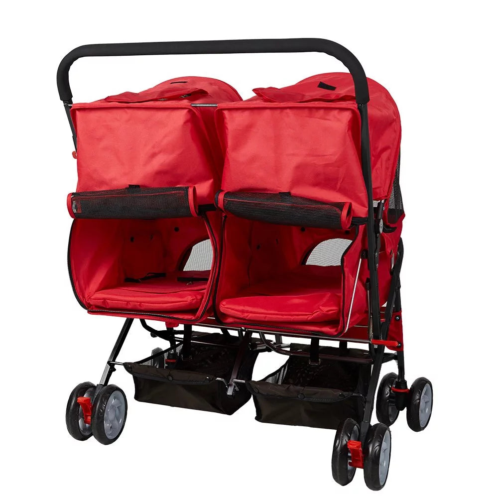 Double Pet Stroller Foldable Two-Seater Carrier Strolling Cart F7420