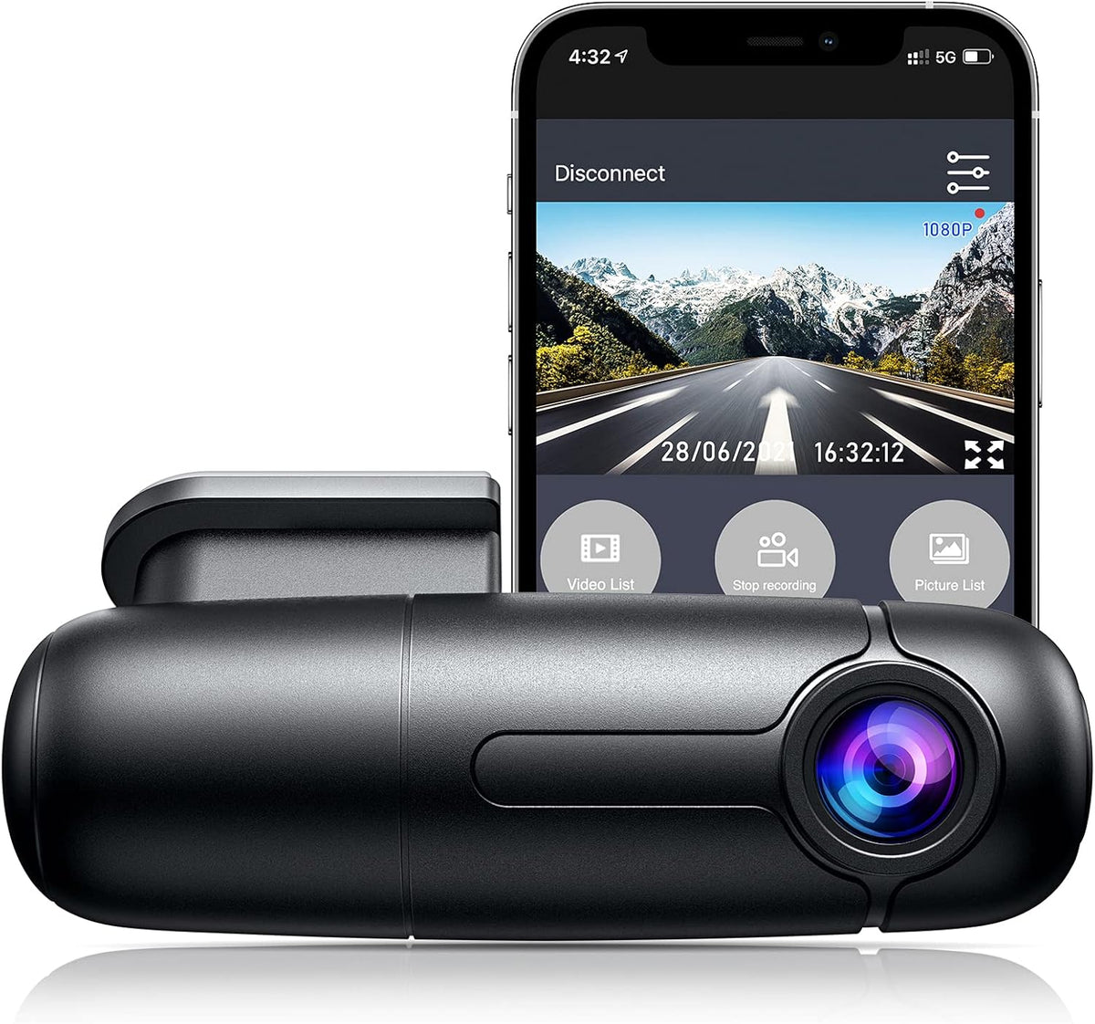 Small WiFi Dash Cam Camera 1080p 30fps G-Sensor Loop Recording Pack of 2 I62634
