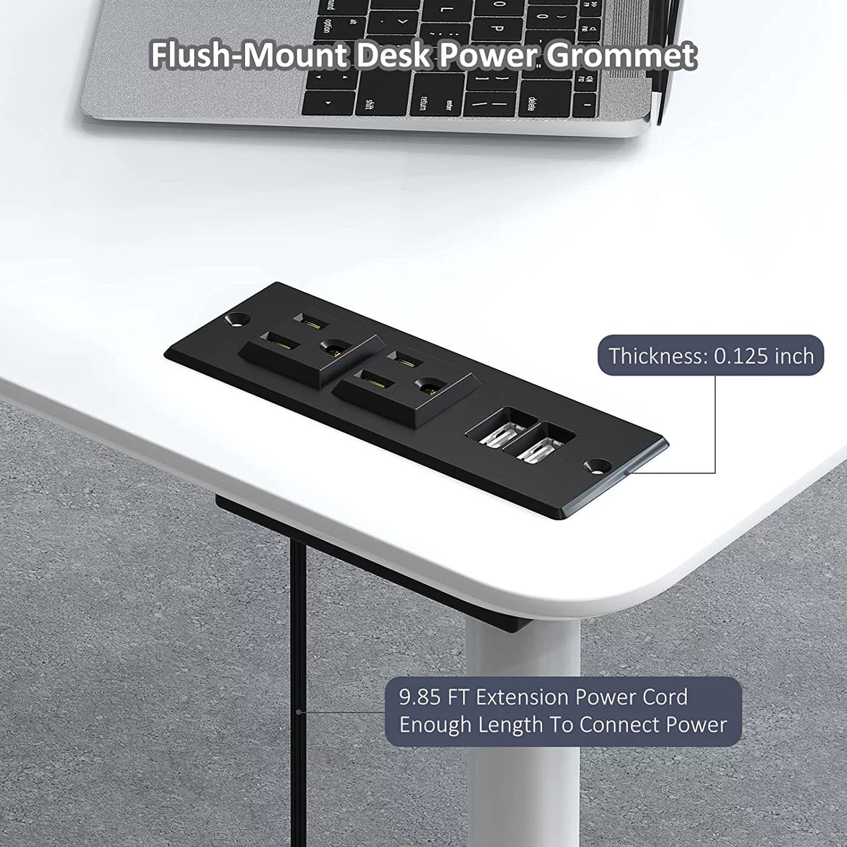 Recessed Power Strip with USB, 2 AC Outlets & 2 USB Ports N9704