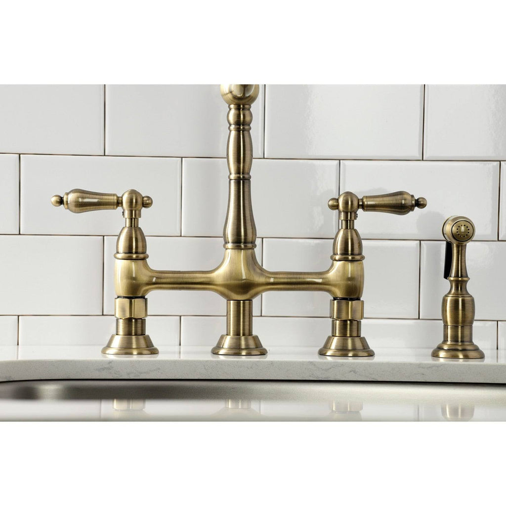 Antique Brass Kitchen Faucet with Brass Sprayer V6413