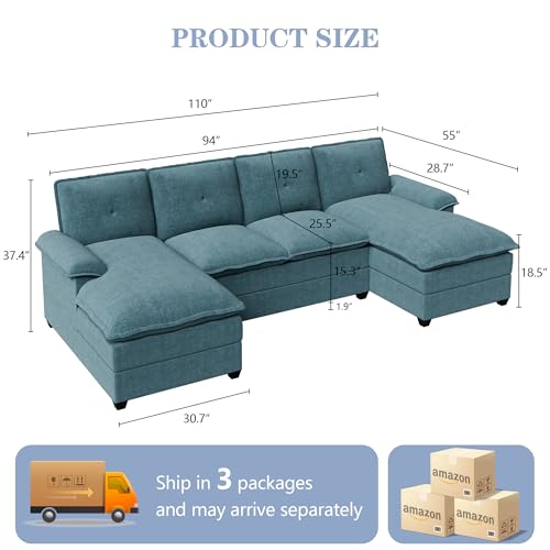 110" U-Shaped 4 Seat Sectional Sofa with Double Chaise, Beige P975