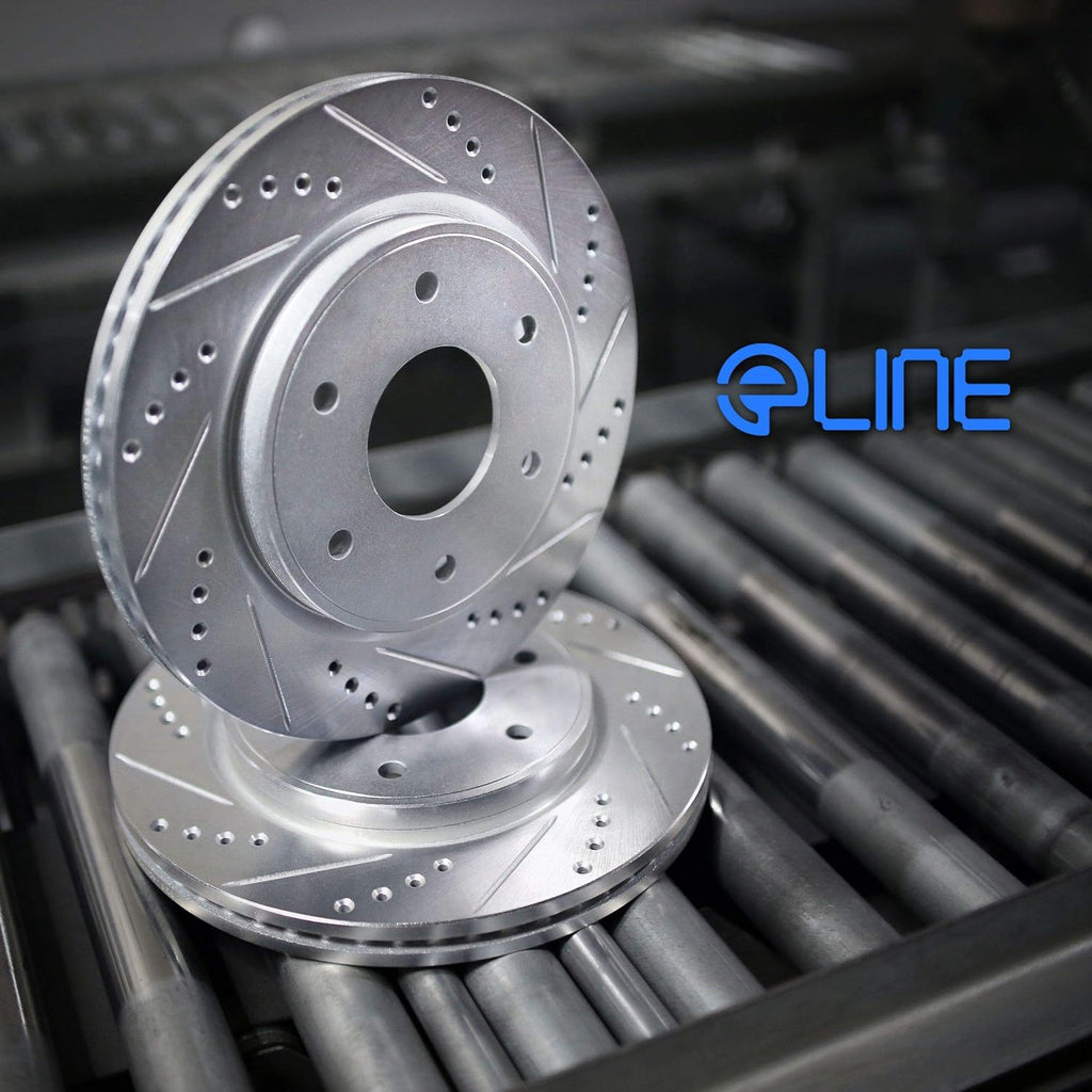 Rear Drilled and Slotted Brake Rotors with Ceramic Brake Pads and Hardware Kit U53583