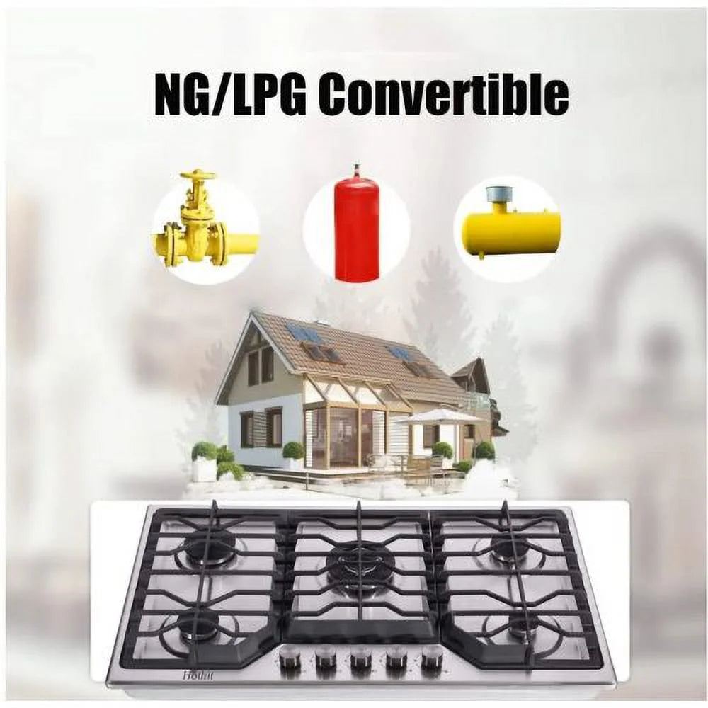 5 Burners 34 inch Gas Cooktop, 36000 BTU Stainless Steel Gas Range Top U16144