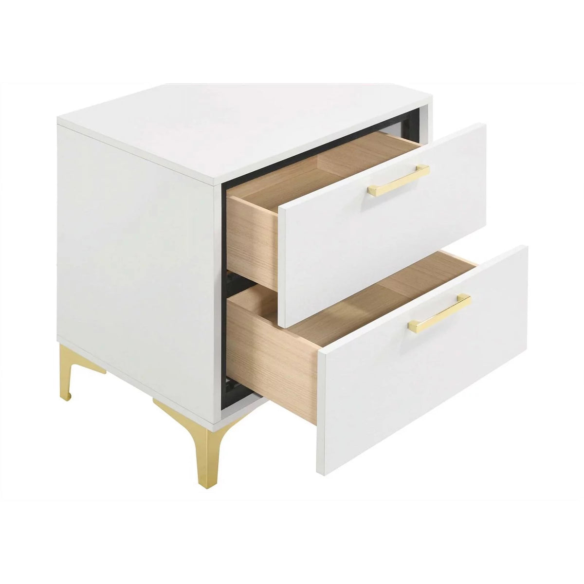 White 2-drawer Wood Nightstand with Metal Base E1909