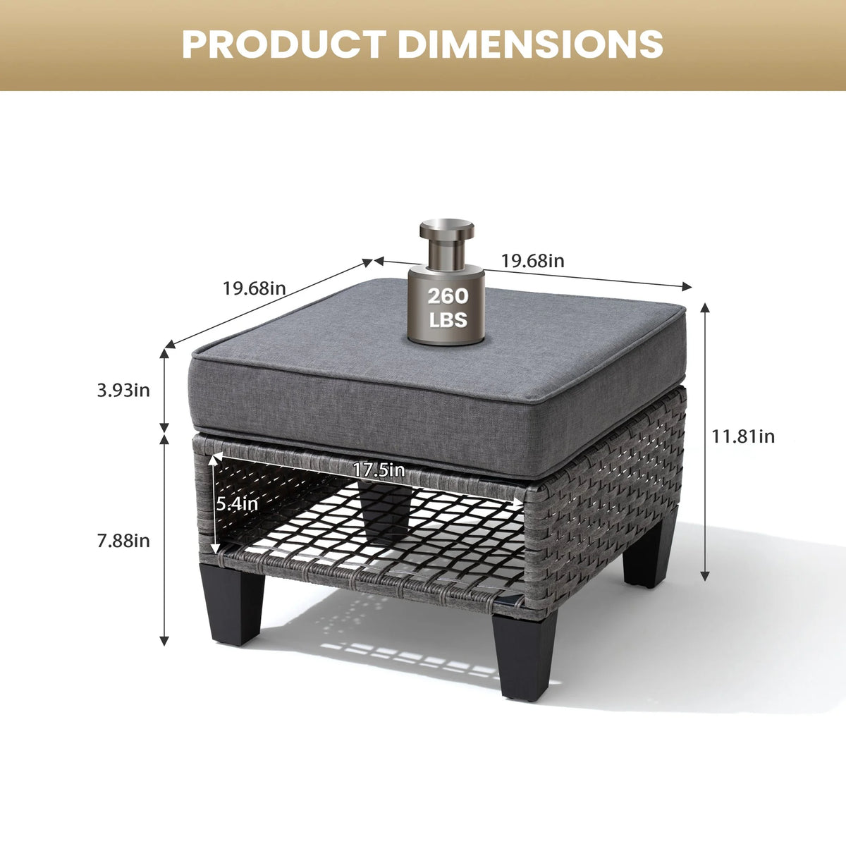 Gray 2 PCS Wicker Ottoman with Cushions E64134