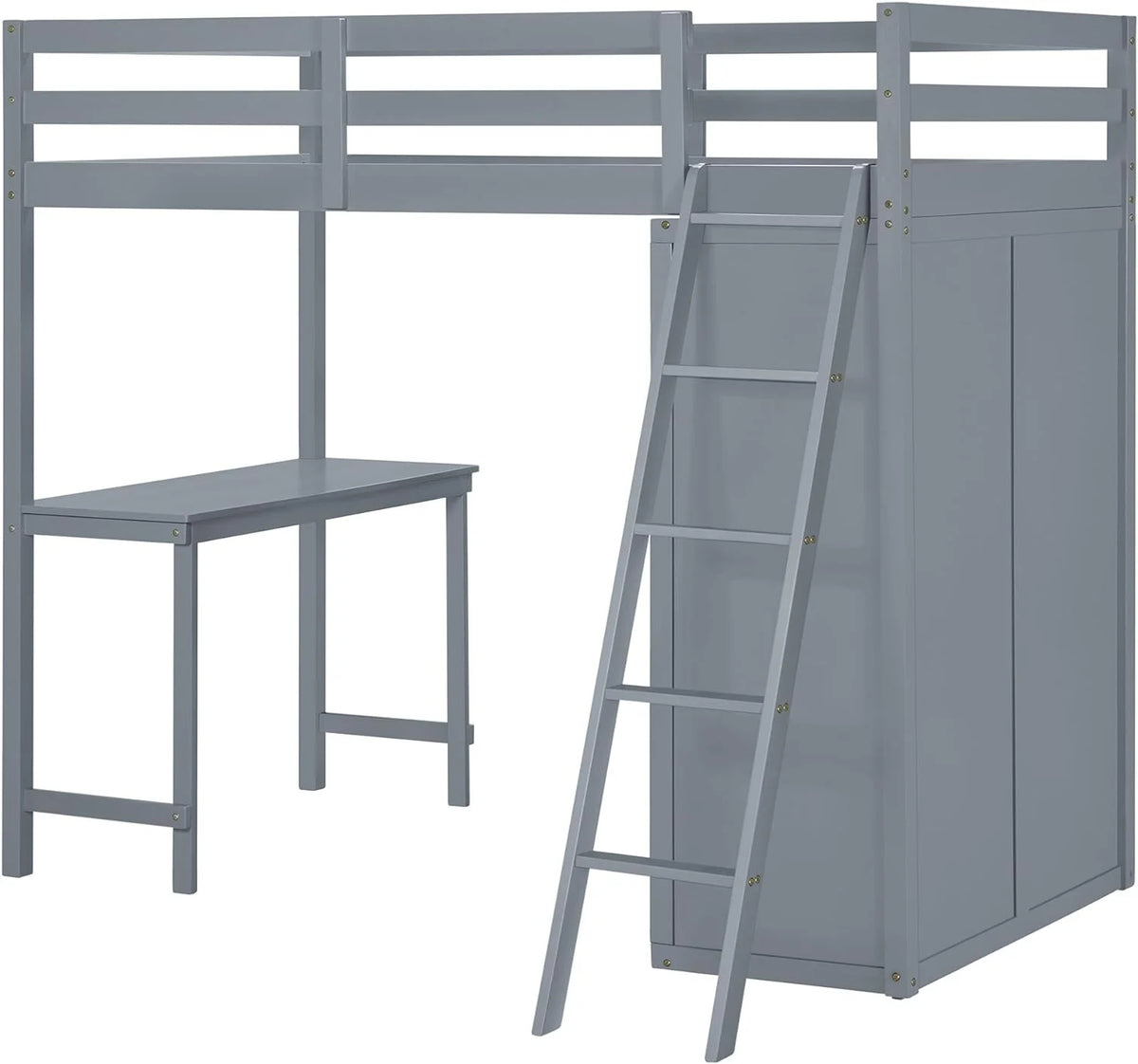 Wood Loft Bed with Wardrobe Desk and Guardrail (Gray) Y262991