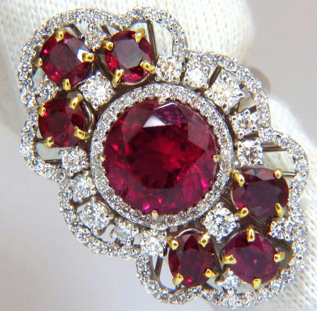 8.03CT Natural Tourmaline Ruby Diamond Cluster Ring A648165