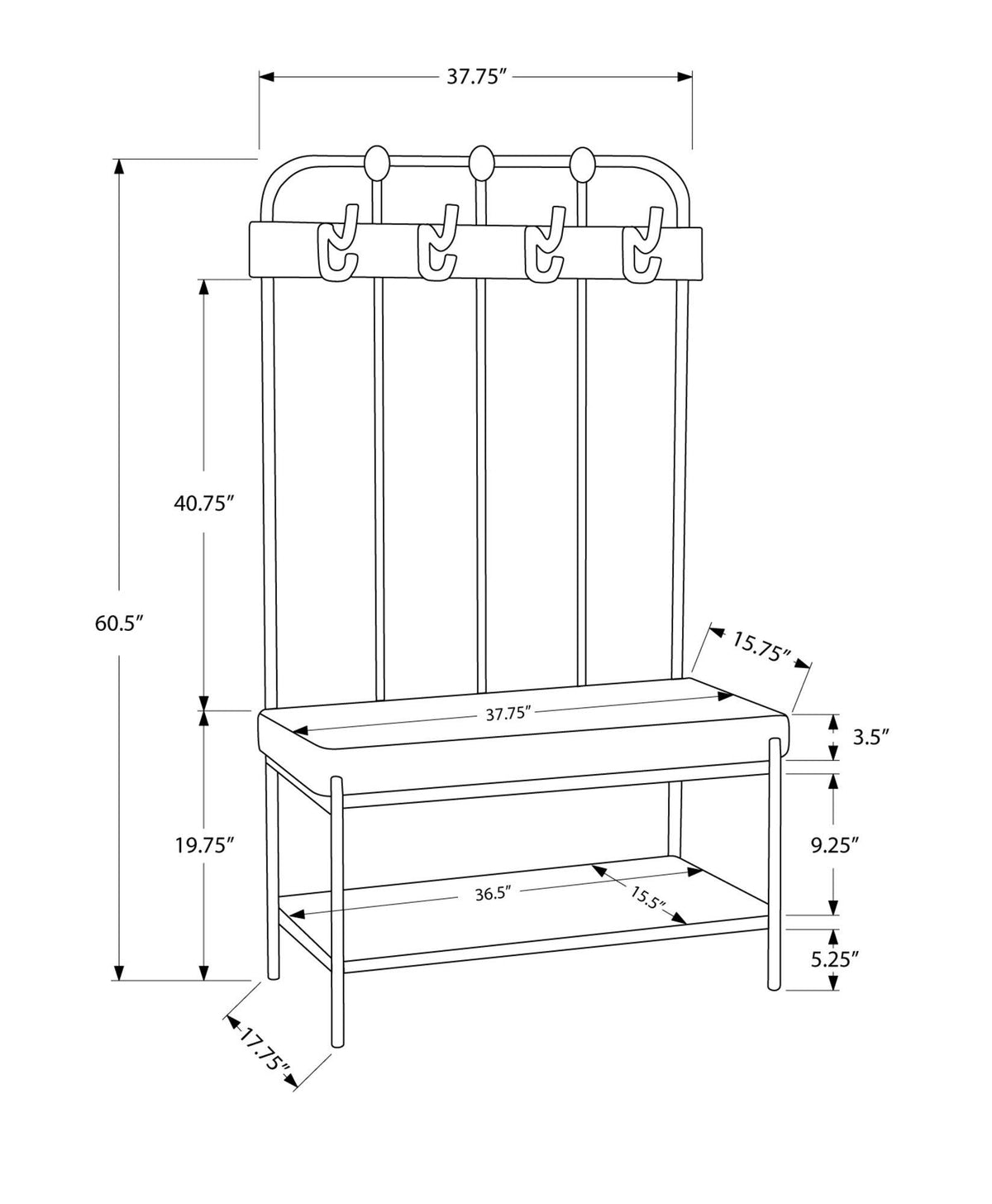 Charcoal Grey Metal Bench N8949