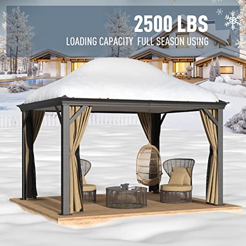 10x12 Double Roof Aluminum Gazebo with Side Walls and Mosquito Net B29303