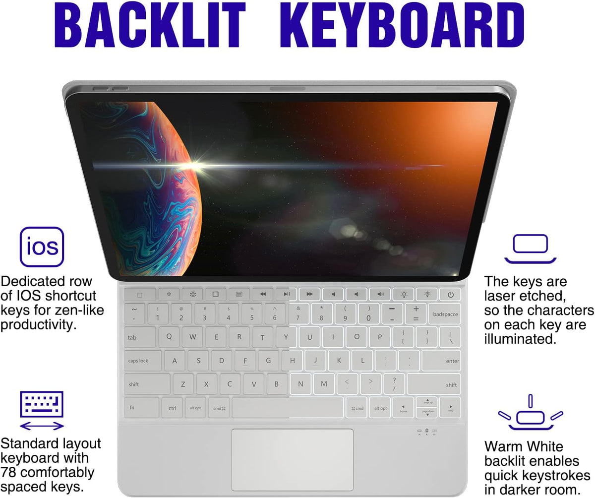 White Leather Magnetic Keyboard Case for iPad Pro 12.9 inch S121