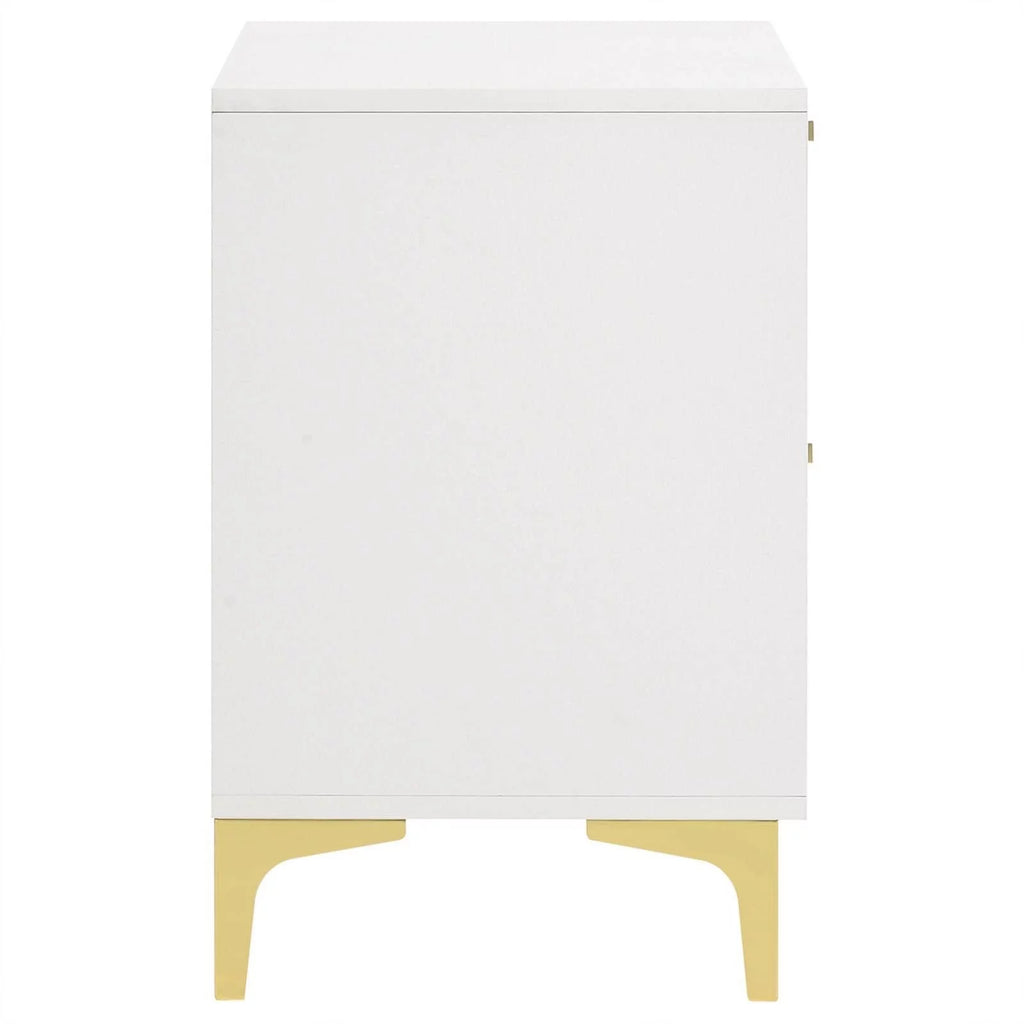 White 2-drawer Wood Nightstand with Metal Base E1909