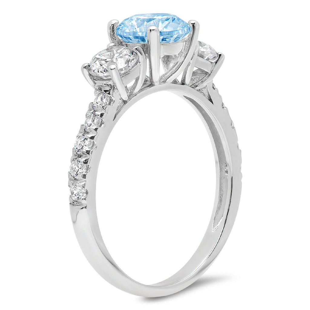 14k White Gold 3 Stone Ring with Natural Swiss Blue Topaz J964455