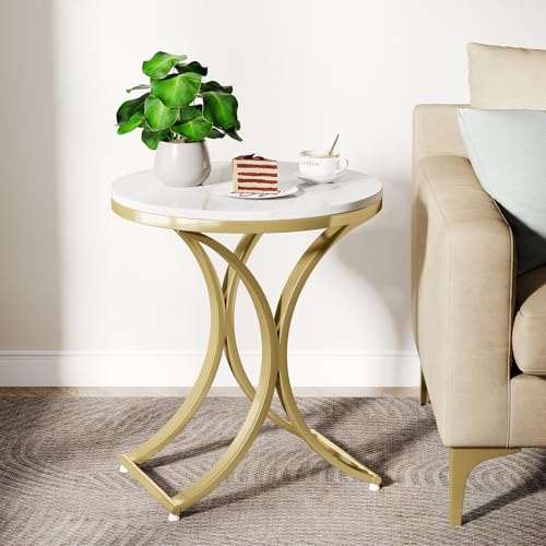 Round Faux Marble Top Gold Metal Legs Side Table S4452