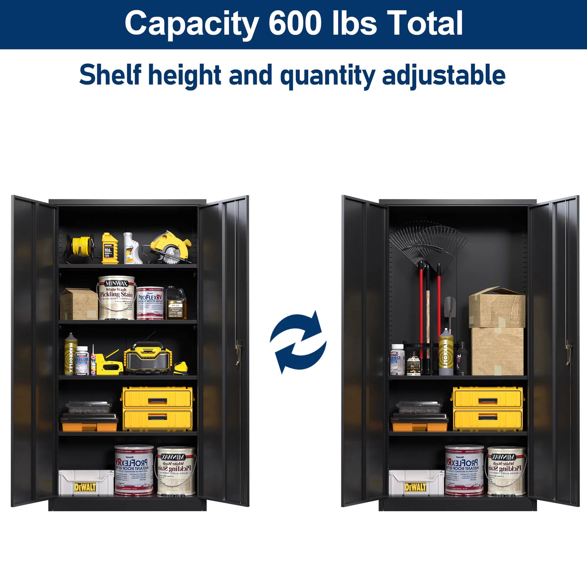 Metal Storage Cabinet with Lock, 4 Adjustable Shelves, 2 Door, Black P84251