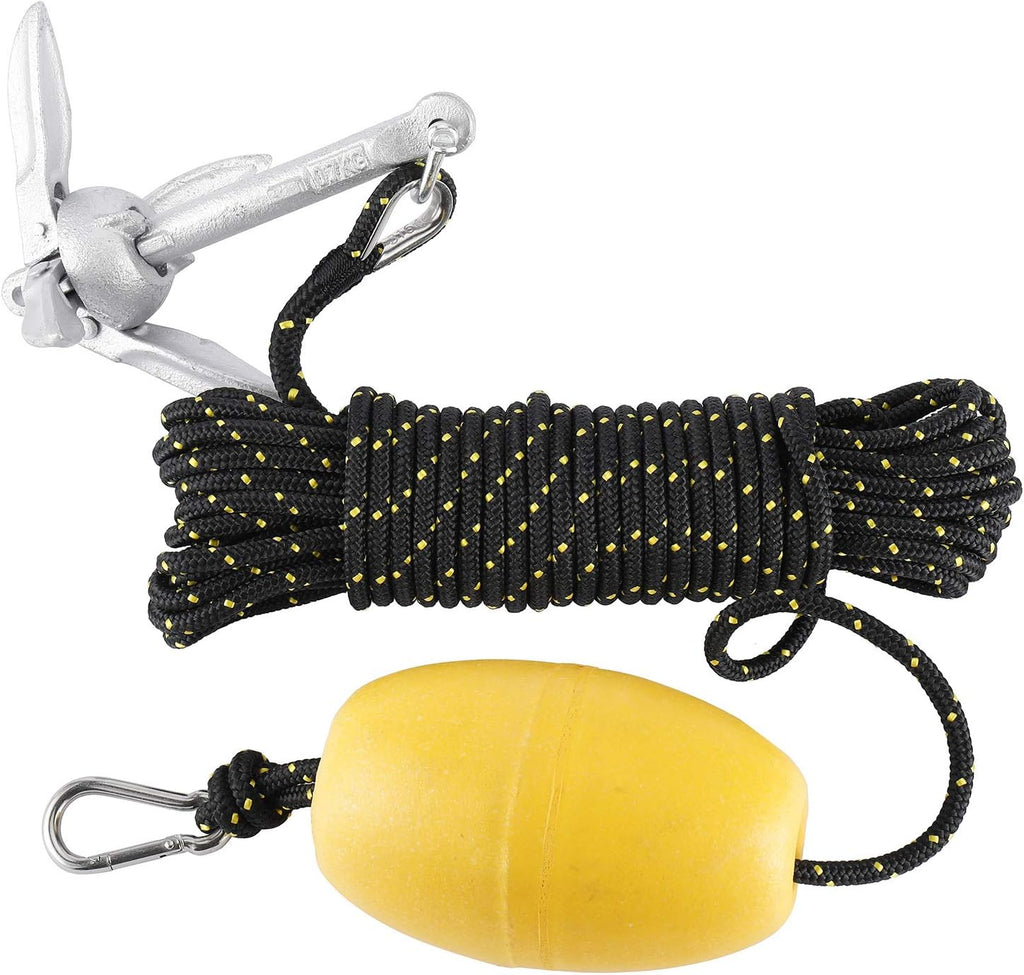 1.5lb Folding Anchor with Hooks, Buoy Ball and 50' Double Braid Nylon Rope, Pack of 2 N6566