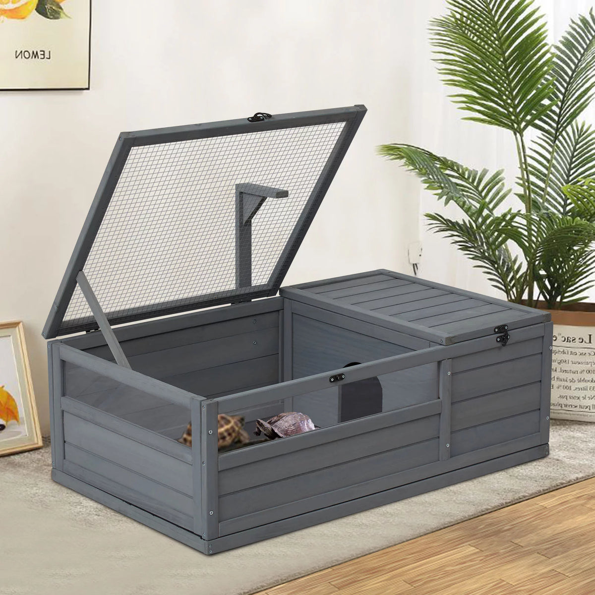 Large Wooden Tortoise House Enclosure with Support Frame Z9325