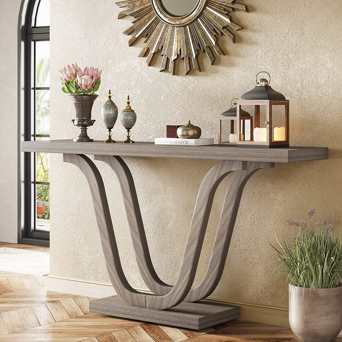 55-inch Grey Wood Rustic Console Table W45090