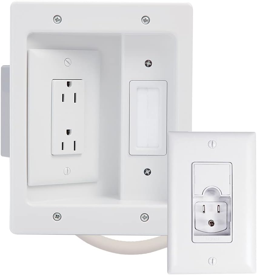 White Recessed In Wall TV Power Cable Management Kit, Pack of 2 C634