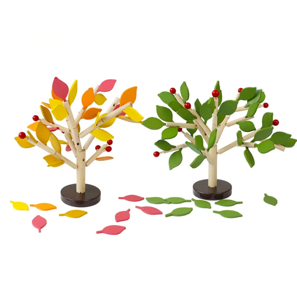 Creative Wooden Tree Blocks with Leaves 3D Building Set Toy U4043